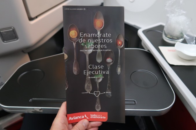 AVIANCA B787 BUSINESS CLASS: MENU