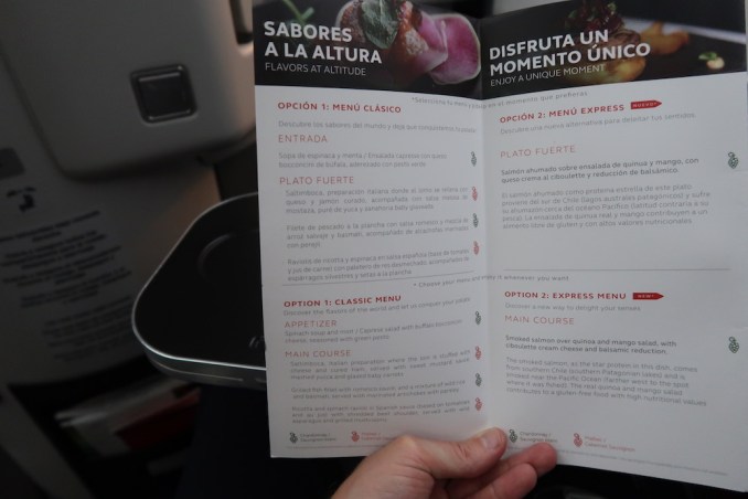 AVIANCA B787 BUSINESS CLASS: MENU