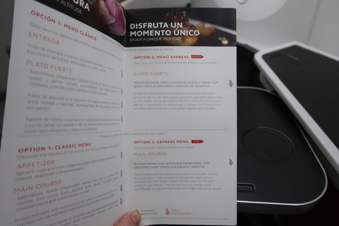 AVIANCA B787 BUSINESS CLASS: MENU