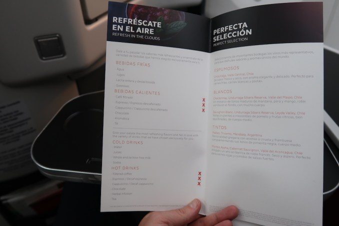 AVIANCA B787 BUSINESS CLASS: MENU