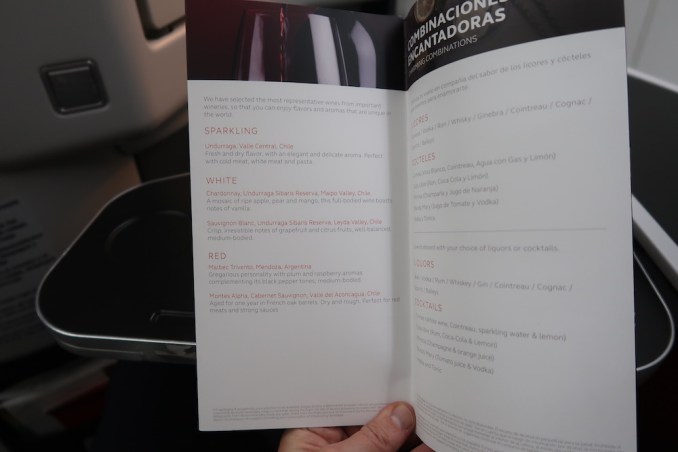 AVIANCA B787 BUSINESS CLASS: MENU