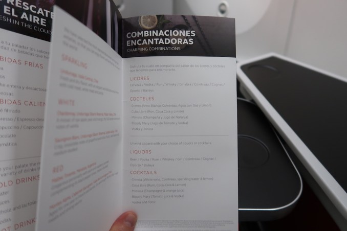 AVIANCA B787 BUSINESS CLASS: MENU